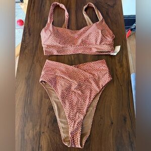 Aerie Pink and Brown Dot Bikini
